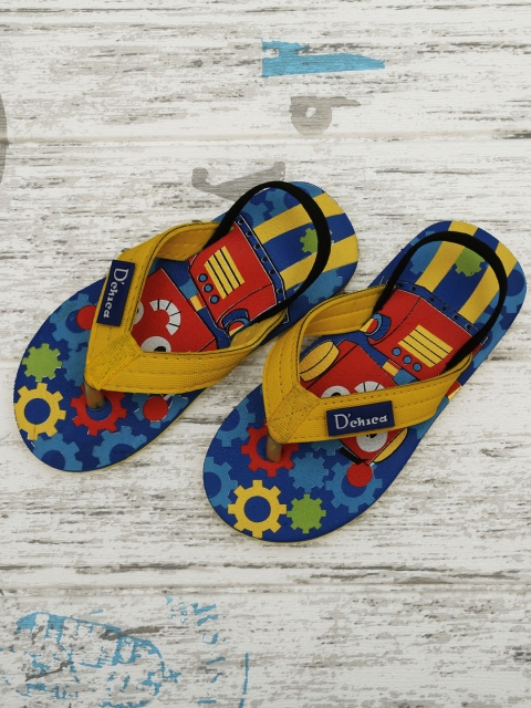 

DChica Unisex Kids Yellow & Blue Printed Thong Flip-Flops