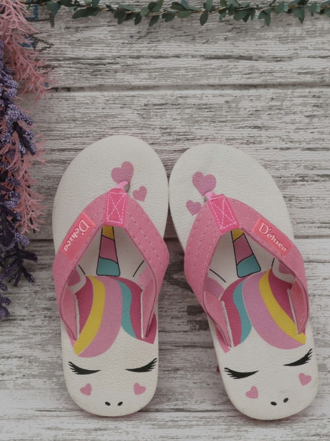 

DChica Girls White & Pink Printed Thong Flip-Flops