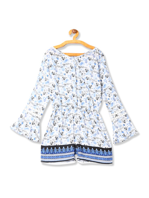 

Cherokee Girls White & Blue Printed Rompers