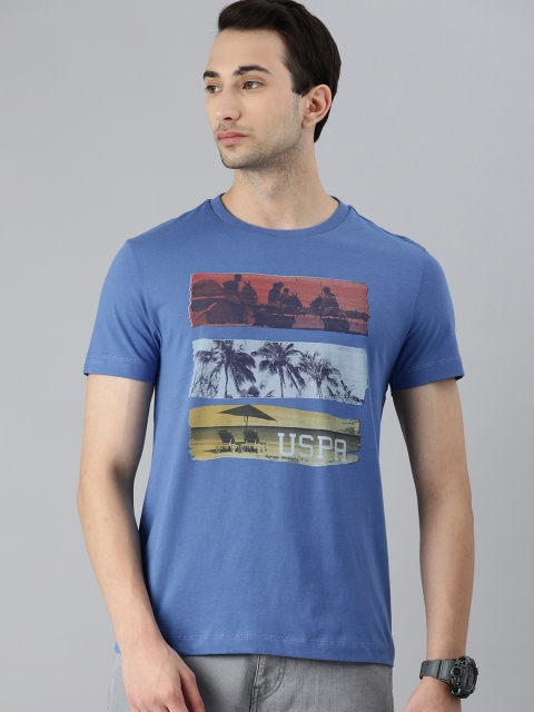 

U S Polo Assn Denim Co Men Blue Printed Pure Cotton T-shirt