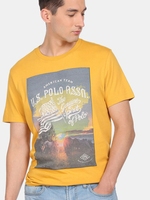 

U S Polo Assn Denim Co Men Yellow & Blue Cotton Printed T-shirt