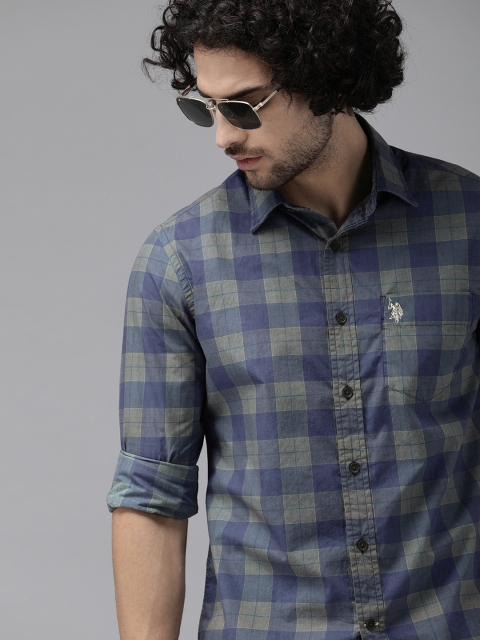 

U.S. Polo Assn. Men Blue & Grey Regular Fit Checked Casual Shirt