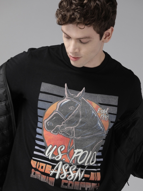 

U.S. Polo Assn. Denim Co. Men Black Printed Round Neck T-shirt