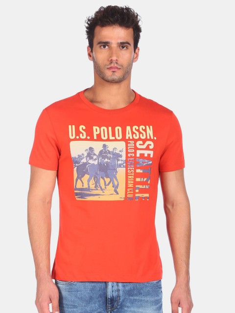 

U S Polo Assn Denim Co Men Red & Beige Cotton Printed T-shirt