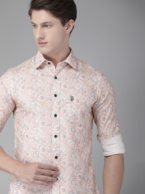 

U.S. Polo Assn. Men Orange Tailored Fit Printed Casual Shirt