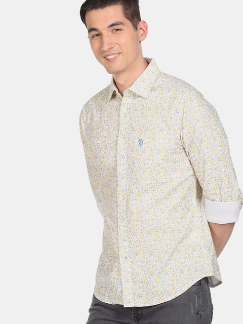 

U.S. Polo Assn. Men Yellow & White Tailored Fit Printed Casual Shirt