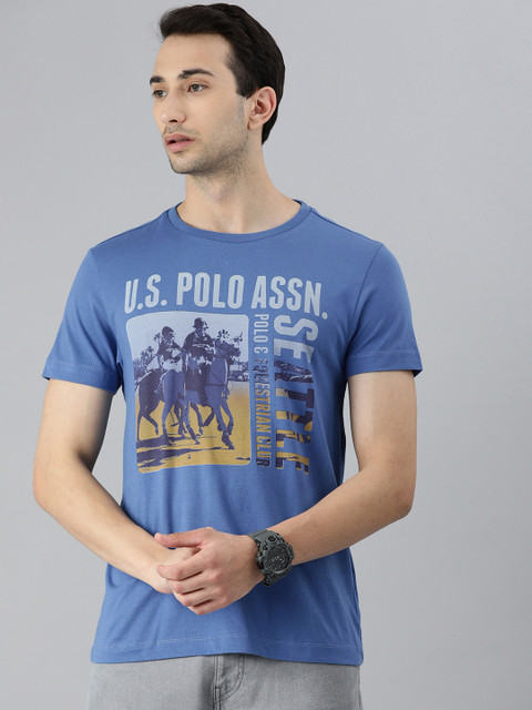

U S Polo Assn Denim Co Men Blue Printed Pure Cotton T-shirt