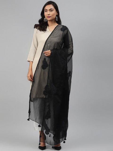 

ADA Black Hand Chikankari Embroidered Dupatta