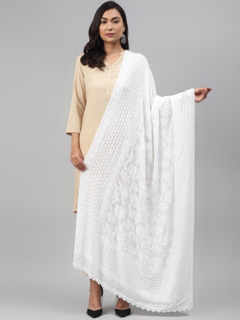 

ADA White Hand Chikankari Embroidered Dupatta