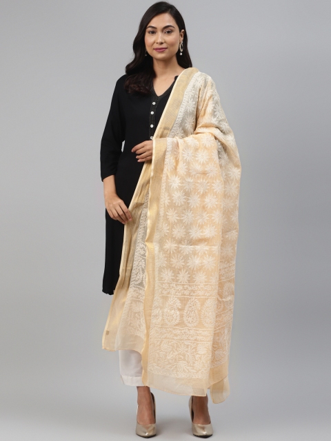 

ADA Beige & White Chikankari Hand Embroidered Kota Dupatta
