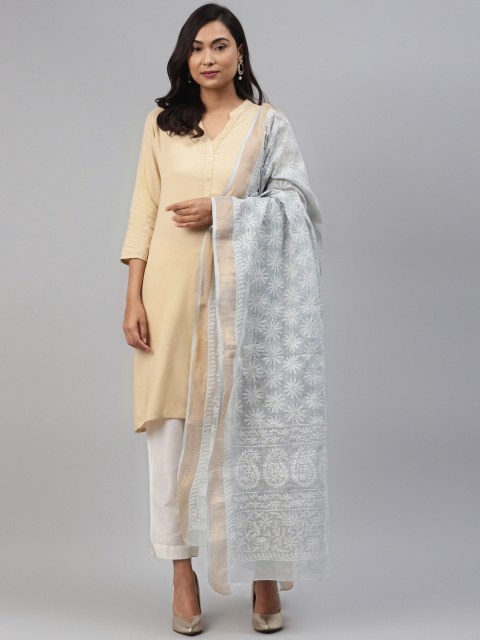 

ADA Grey & White Hand Cotton Chikankari Embroidered Kota Dupatta