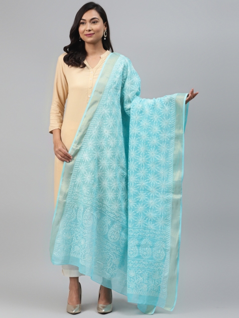 

ADA Blue & White Hand Cotton Chikankari Embroidered Kota Dupatta