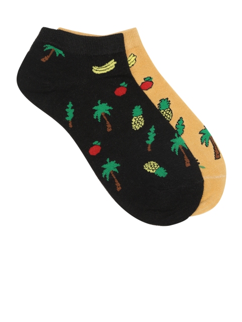 

20Dresses Women Pack of 2 Tree & Fruits Patterned Ankle-Length Socks, Mustard