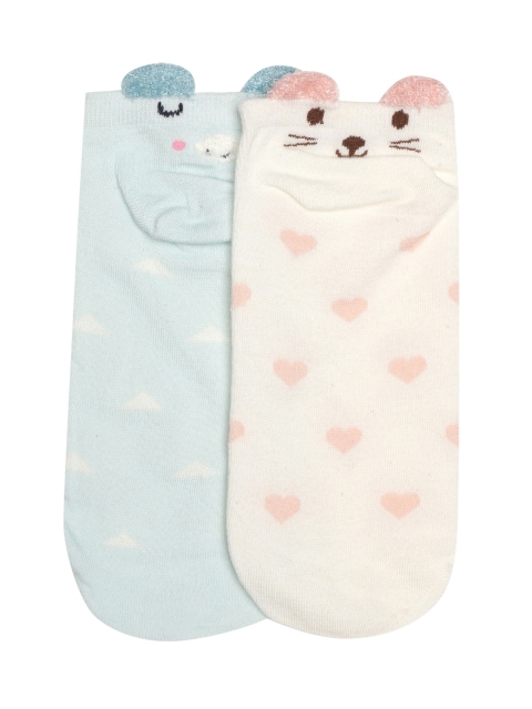 

20Dresses Women Pack of 2 Patterned Ankle-Length Socks, White