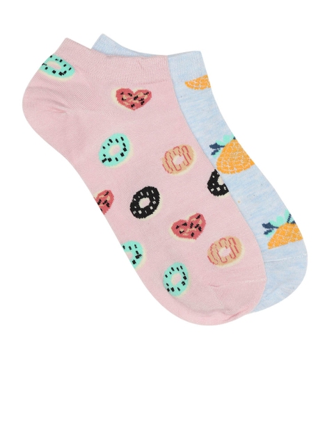 

20Dresses Women Pack of 2 Patterned Ankle-Length Socks, Pink