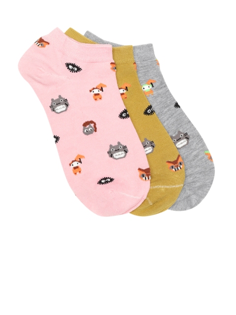 

20Dresses Women Pack of 3 Patterned Ankle-Length Socks, Grey melange