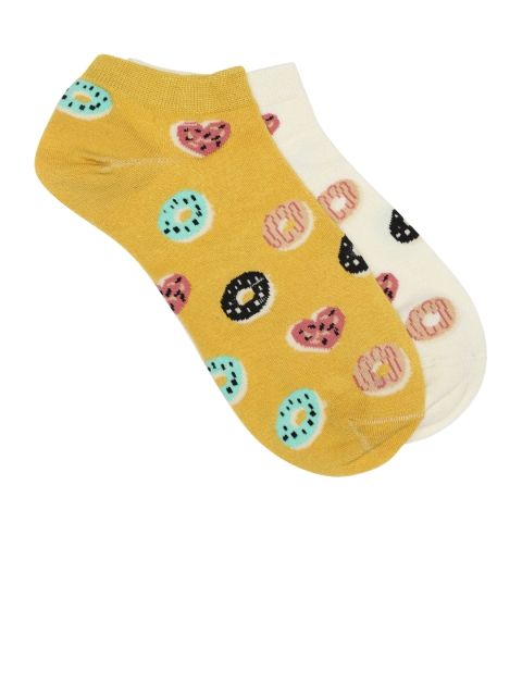 

20Dresses Women Pack of 2 Donut & Heart Patterned Ankle-Length Socks, Mustard