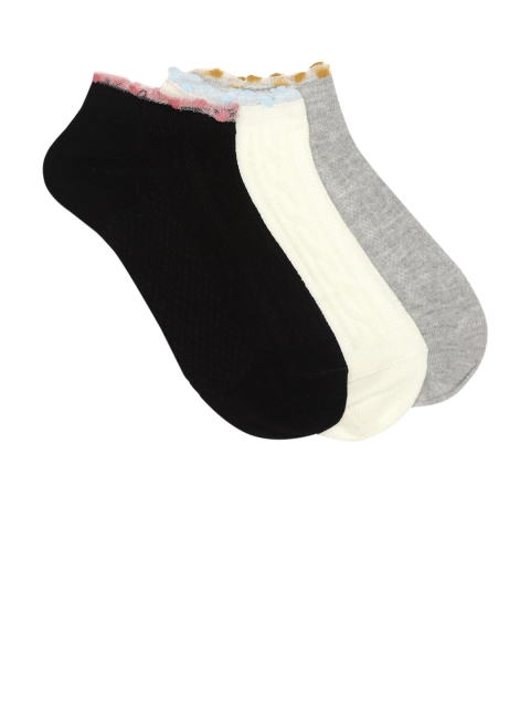 

20Dresses Women Pack of 3 Patterned Ankle-Length Socks, Grey melange