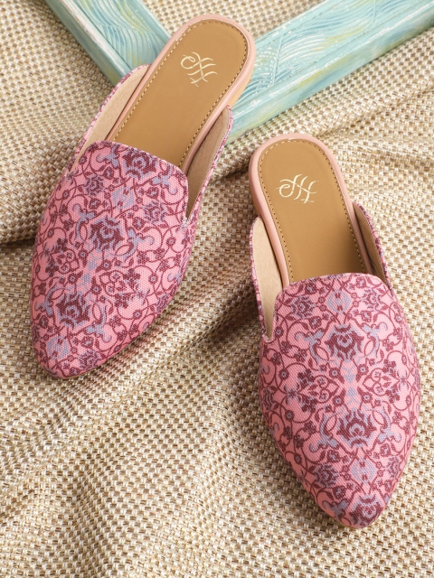 

House of Pataudi Women Pink & Maroon Ethnic Motif Print Handcrafted Mules