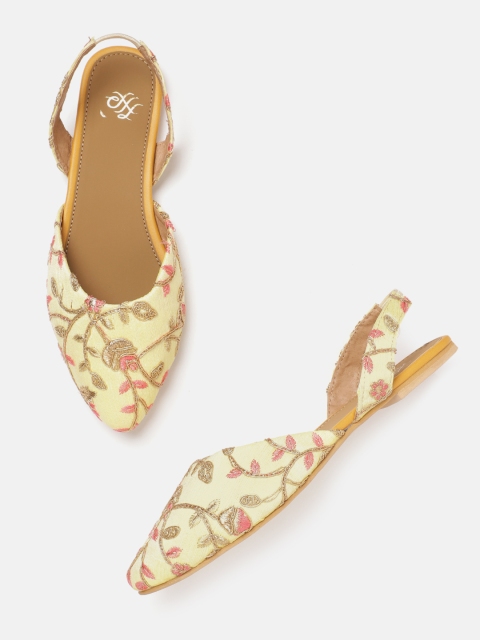 

House of Pataudi Women Yellow & Gold-Toned Woven Design Handcrafted Flats