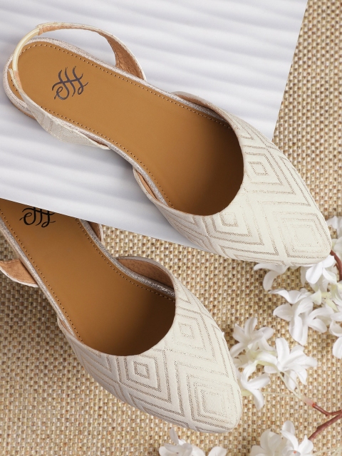 

House of Pataudi Women White & Gold-Toned Woven Design Handcrafted Flats