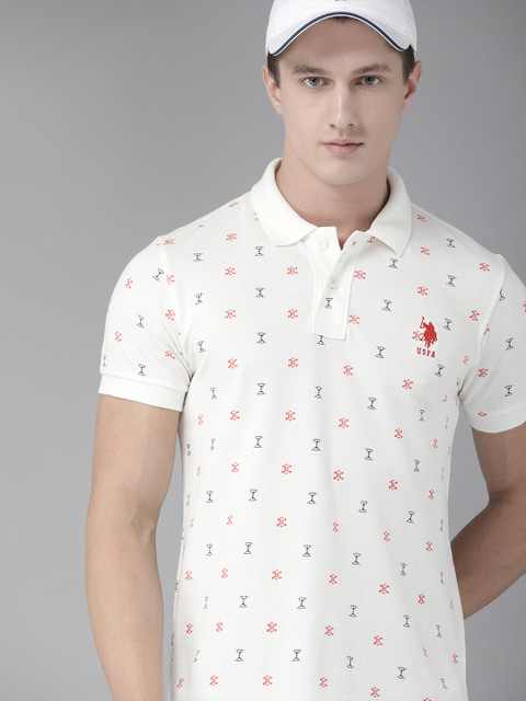 

U.S. Polo Assn. Men Off-White Printed Polo Collar T-shirt
