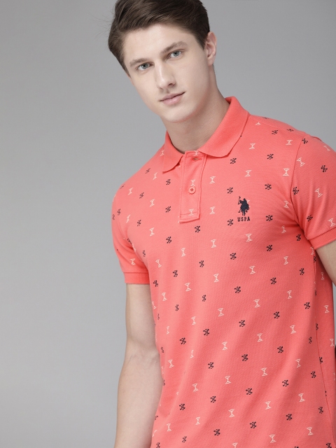 

U.S. Polo Assn. Men Pink Printed Polo Collar T-shirt