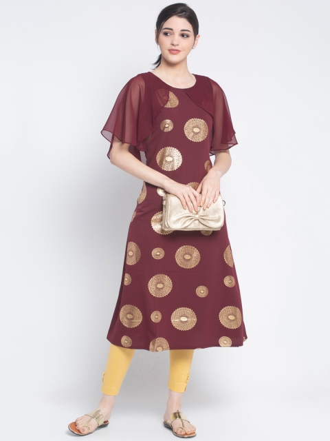 

ALC Creations Women Maroon Dyed A-Line Kurta
