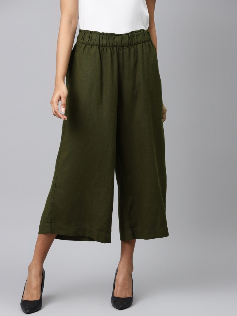 

Marks & Spencer Women Olive Green Solid Regular Fit Culottes