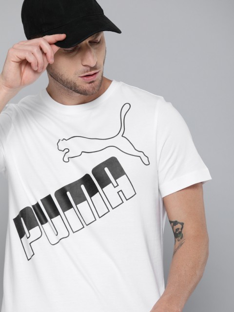 

Puma Men White Black Slim Fit Printed Big Logo Round Neck Pure Cotton T-shirt