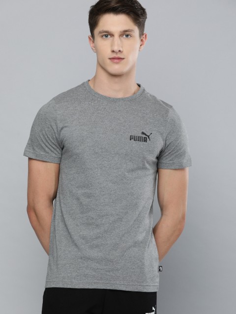 

Puma Men Grey Printed BIG LOGO Slim Fit Round Neck Pure Cotton T-shirt