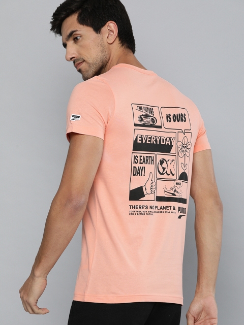 

Puma Men Peach-Coloured Back Printed Slim Fit Downtown Graphic Round Neck Pure Cotton Sustainable T-shirt