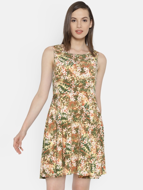 

Vero Moda Olive Green & Yellow Polyester Printed Fit & Flare Dress