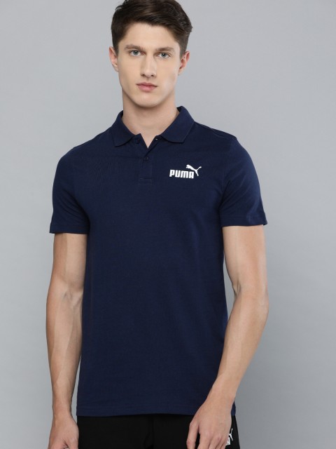 

Puma Men Navy Blue Solid ESS Jersey Polo Collar Pure Cotton T-shirt