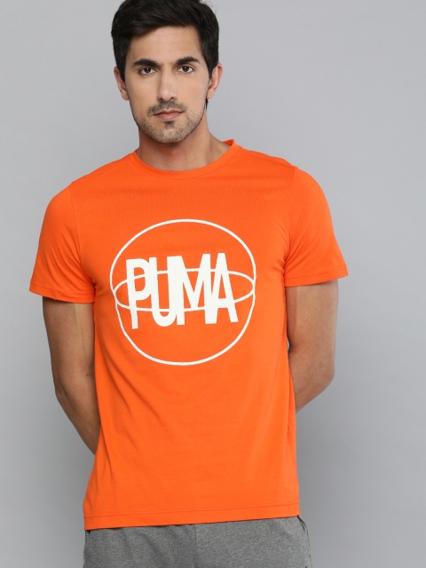 

PUMA Hoops Men Orange White Brand Logo Print Pure Cotton BP SS 2 Pure Cotton T-shirt