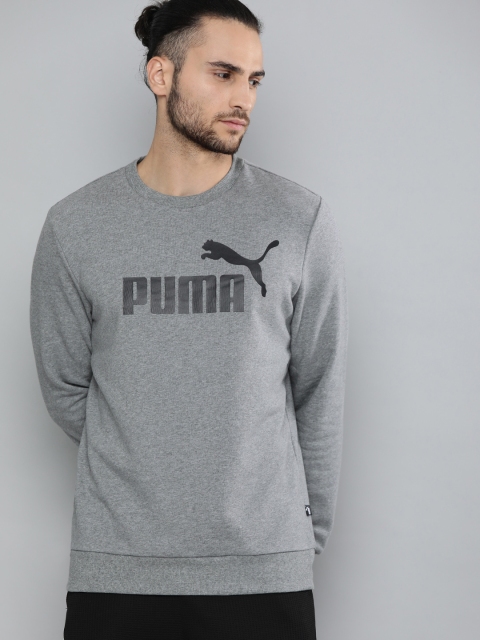 

Puma Men Grey Melange & Black ESS Big Logo Crew Training Sweatshirt