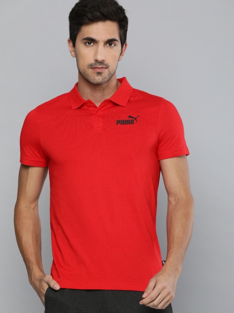 

Puma Men Red Solid Pure Cotton Slim Fit ESS Jersey Polo T-shirt