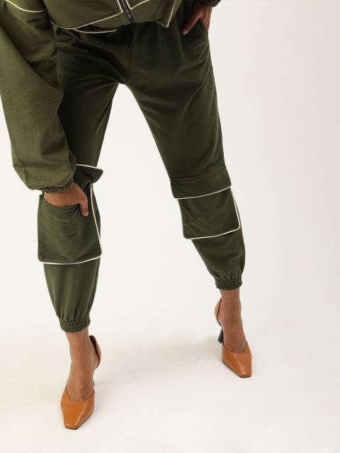 

ANWAIND Women Olive Green Solid Joggers with Pockets