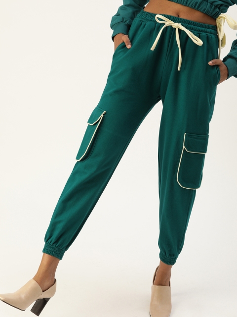 

ANWAIND Women Teal Green Solid Joggers with Pockets