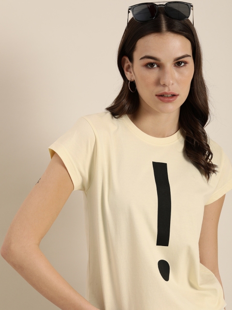 

DILLINGER Women Beige Printed Round Neck Regular Fit Pure Cotton T-shirt