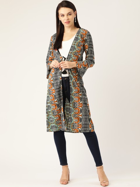 

Cottinfab Women Black & Off-White Abstract Print Tie-Up Shrug