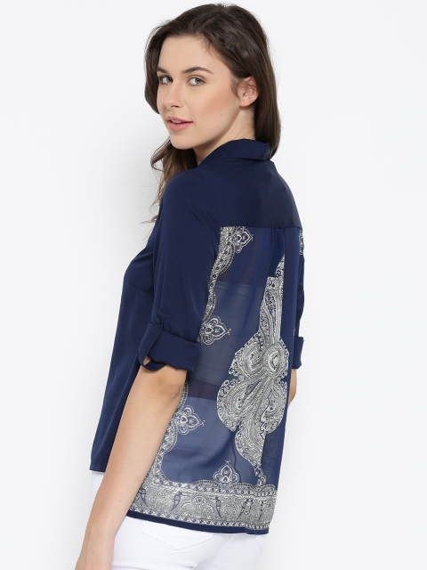 

Vero Moda Navy Polyester Printed Back Sheer Shirt, Navy blue