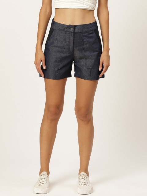 

Alsace Lorraine Paris Women Navy Blue Washed Regular Fit Denim Shorts