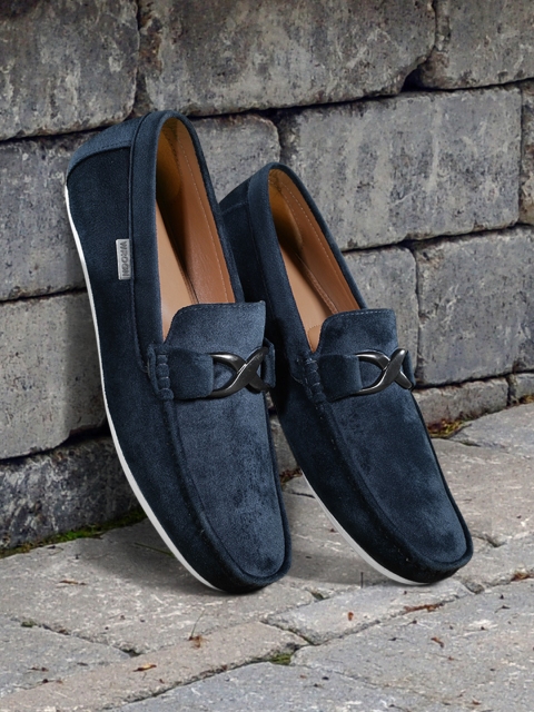 

WROGN Men Navy Blue Suede Finish Solid Horsebit Loafers