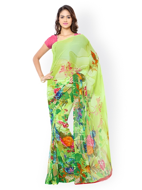 

Ligalz Green Georgette & Chiffon Floral Print Saree