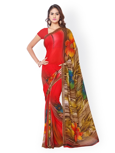 

Ligalz Red Georgette & Chiffon Floral Print Saree