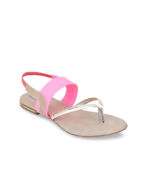 

LONDON STEPS Women Pink Colourblocked Open Toe Flats