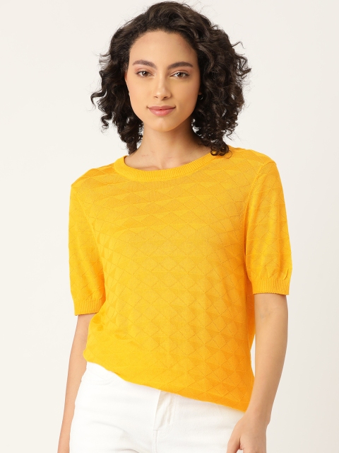 

United Colors of Benetton Yellow Geometric Patterned Winter Top