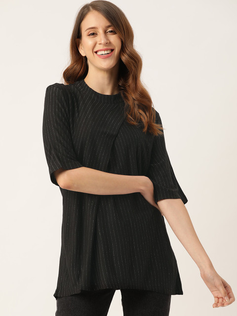 

United Colors of Benetton Black Striped Layered Long A-Line Top