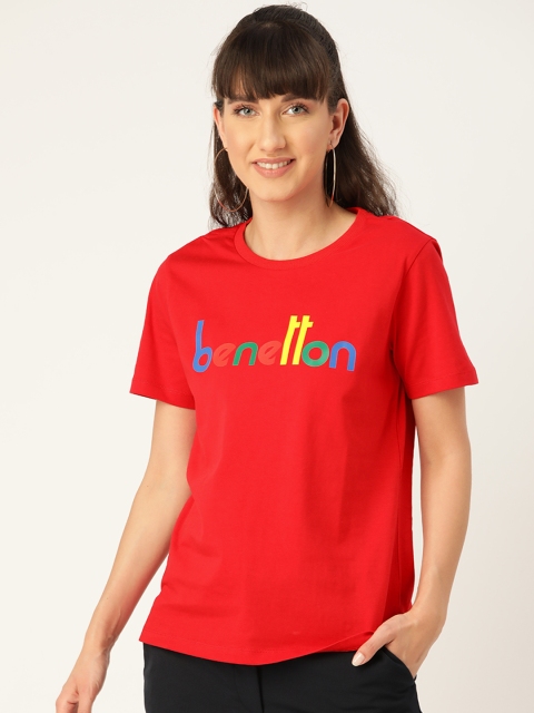 

United Colors of Benetton Women Red Printed Pure Cotton Round Neck T-shirt